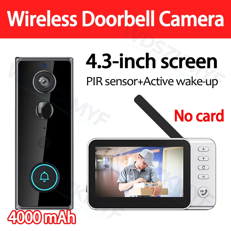 Sonnette Vidéo Sans Fil Écran IPS 4,3" IP65 Intercom 2,4G Vision Nocturne – CLEVI Paris