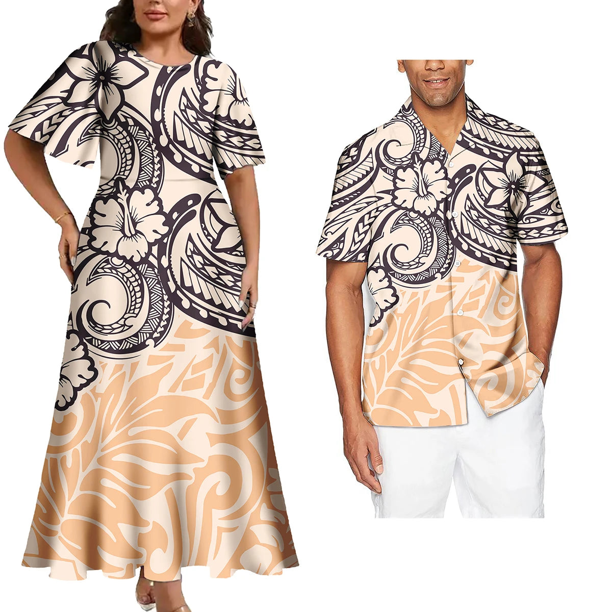 Ensemble Polynésien Tribal Robe & Chemise Hawaïenne Couple – CLEVI Paris