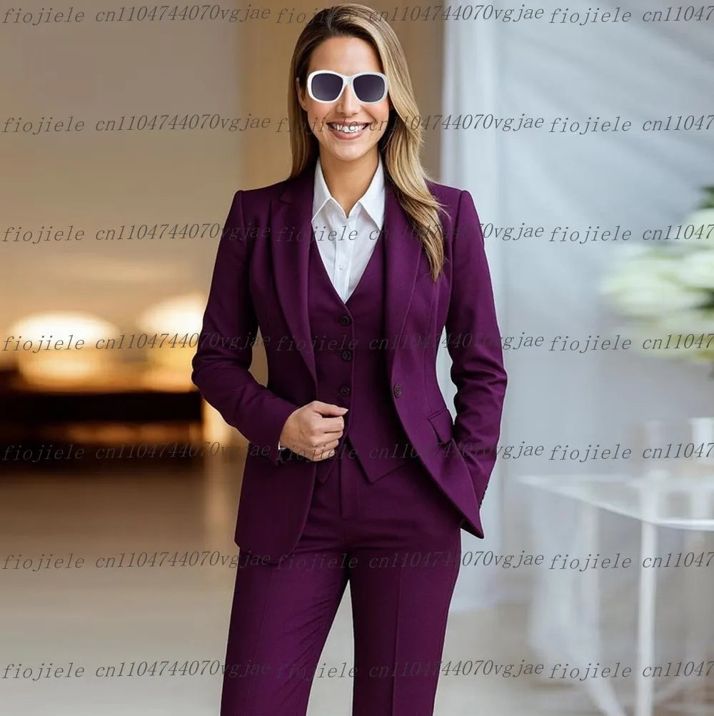 Costume 3 Pièces Femme – Blazer + Gilet + Pantalon | 25 Coloris | Business, Mariage & Cérémonie | S-4XL