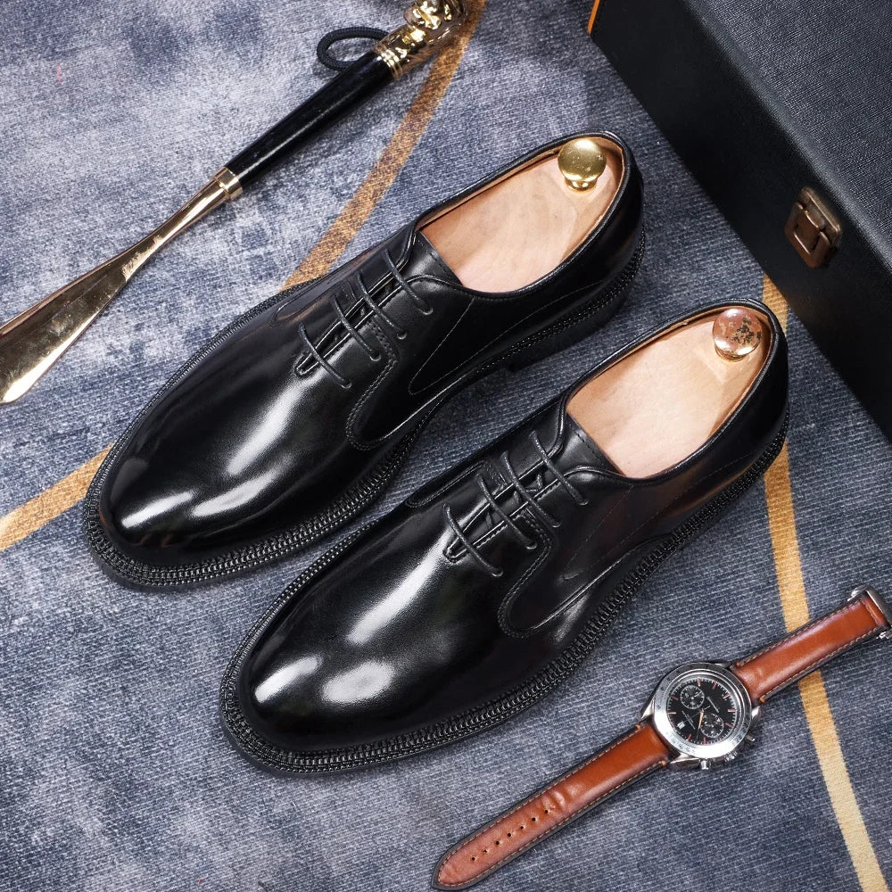 Derby Homme Cuir Vachette Lisse Bout Rond Imperméable | Business Mariage EU 39-46