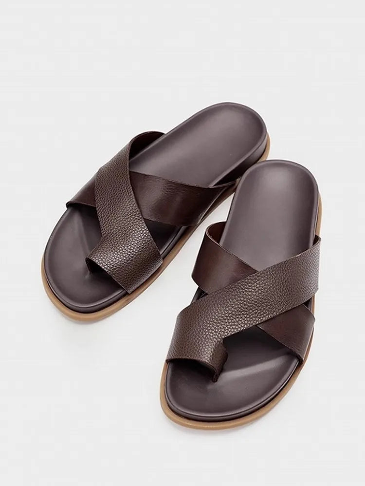 Tongs Homme Cuir Véritable Cross-Strap Plage & Casual – CLEVI Paris