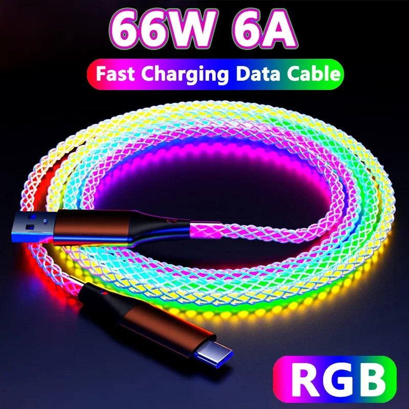 Câble USB-C Lumineux RGB Samiyoe — Charge Rapide 66W 6A, Tressé, Multicolore, 1.2m | CLEVI Paris