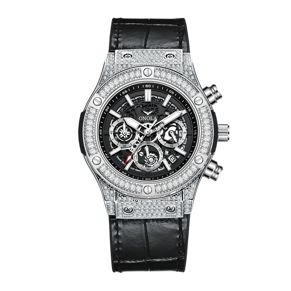 ONOLA ON6856 – Montre Quartz Homme | Diamants, Calendrier, Bracelet Cuir, Étanche 3 Bar
