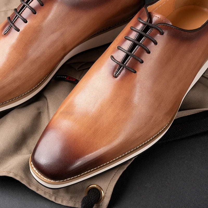 Oxford Homme Cuir Véritable Fait Main Bout Pointu Marron – CLEVI Paris