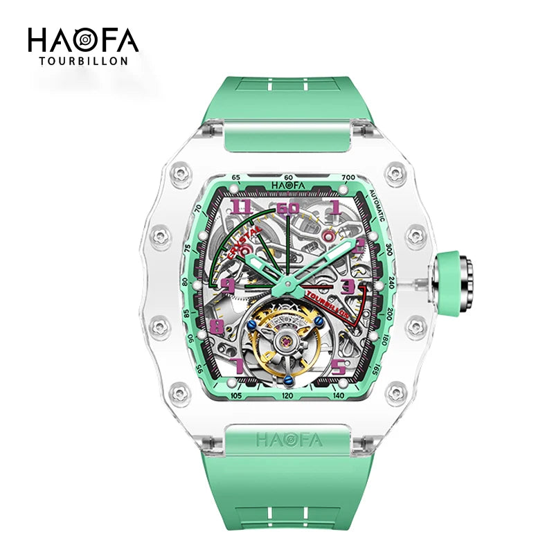 Montre Homme Tourbillon Volant HAOFA 2210 – Boîtier Cristal Transparent Double Ressort Réserve 72h Édition Limitée – CLEVI Paris