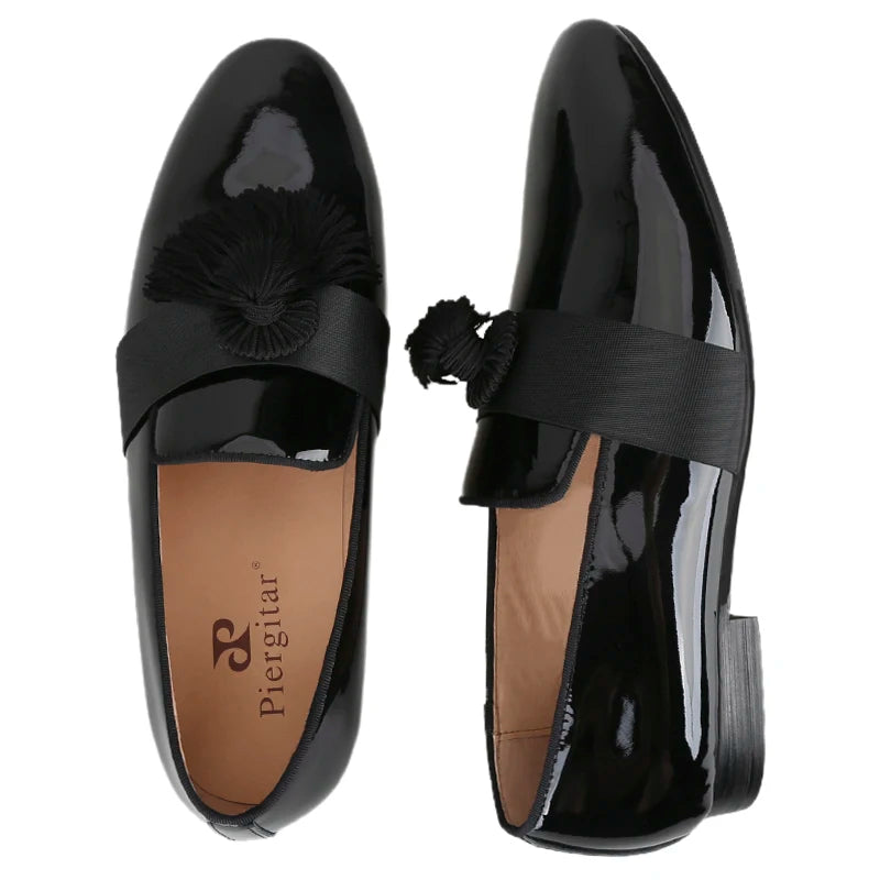 Mocassins Homme Cuir Verni Noir Franges Slip-On Respirant Semelle Cuir Mariage Soirée US 4-17 Piergitar – CLEVI Paris