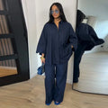 Ensemble femme blouse à revers et pantalon – CLEVI Paris