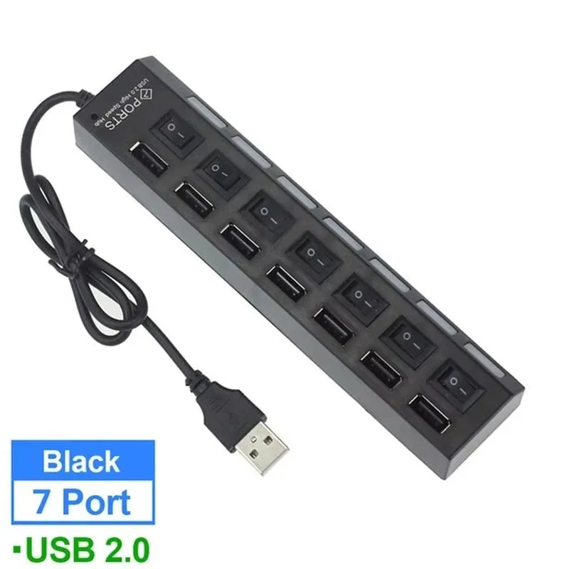 Hub USB 2.0 4 ou 7 Ports LED Interrupteurs Individuels Noir Blanc PC – CLEVI Paris