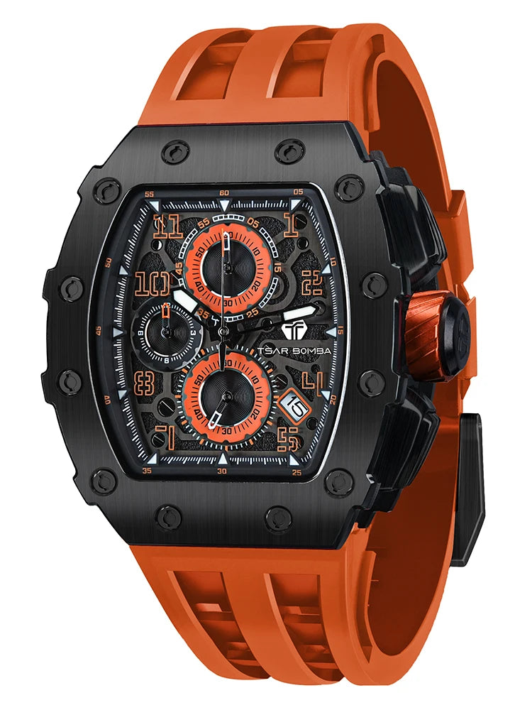 Montre Quartz Homme TSAR BOMBA TB-8204 Tonneau Saphir Chronographe – CLEVI Paris