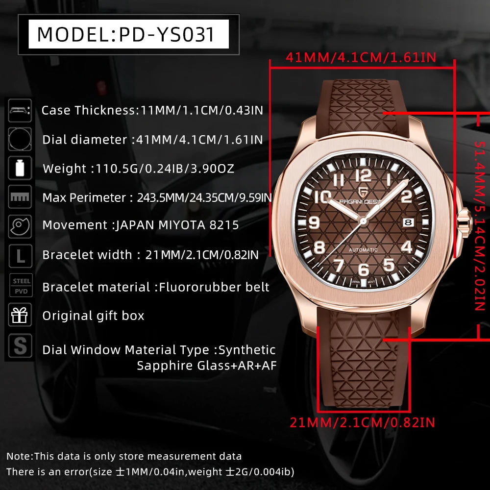Montre PAGANI DESIGN PD-YS031 – Automatique, Verre Saphir AR, Acier Inoxydable, Couronne Visée, Étanche 10 ATM – CLEVI Paris
