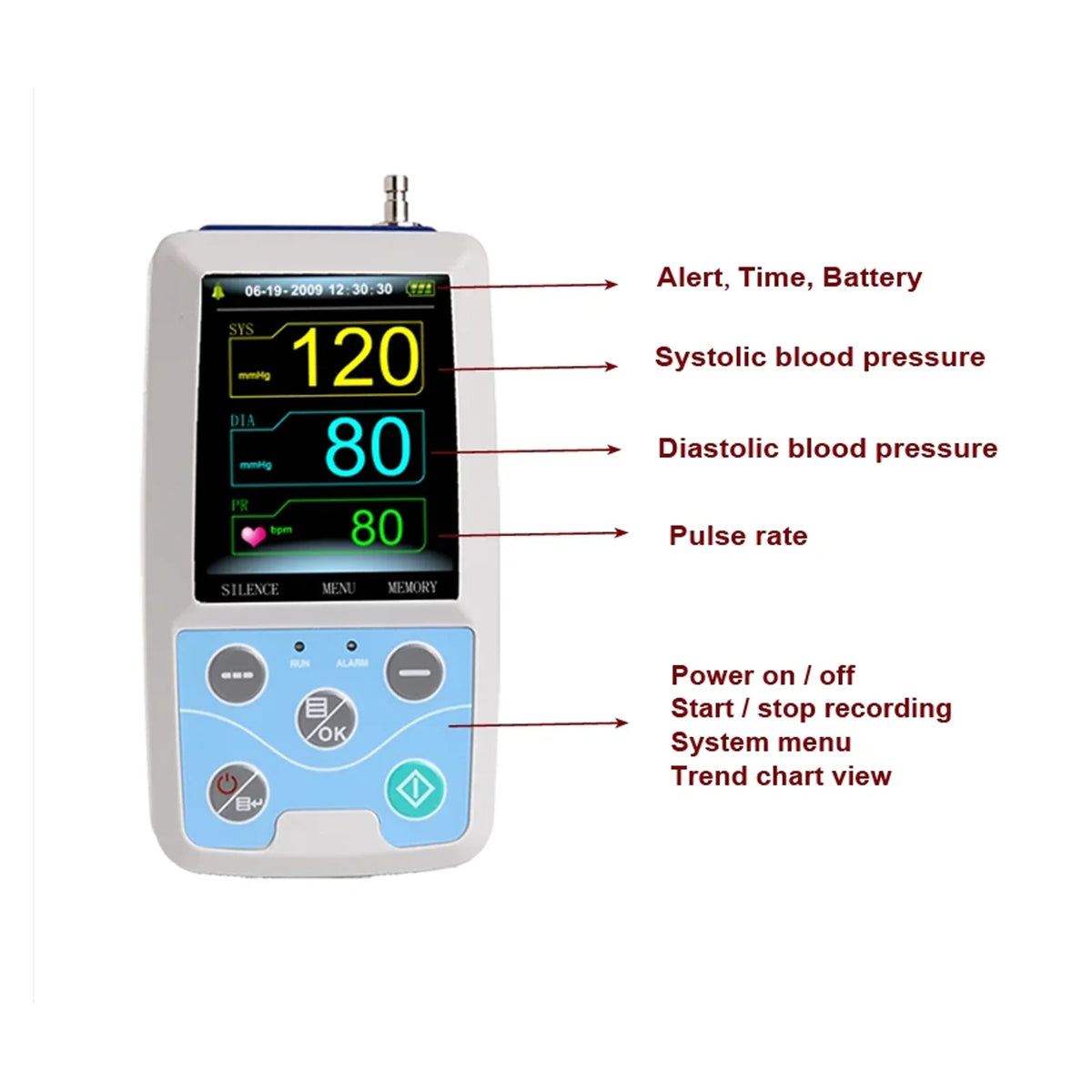 Tensiomètre Ambulatoire 24h Contec ABPM50 Bluetooth SpO2 NIBP 1 ou 3 Brassards – CLEVI Paris