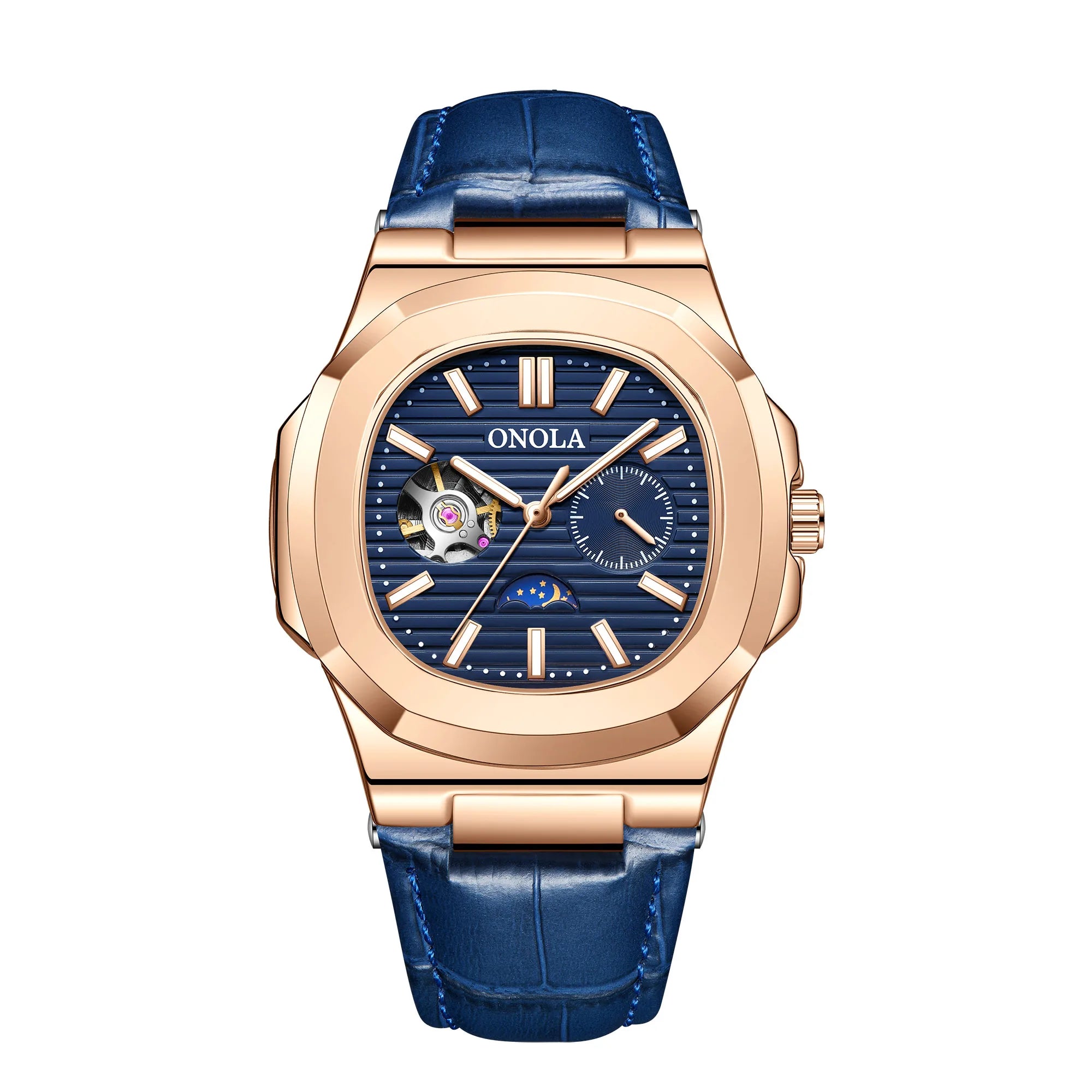 Montre ONOLA ON3855 – Mécanique Automatique Squelette, Aiguilles Lumineuses, Bracelet Cuir, Étanche 3 ATM – CLEVI Paris
