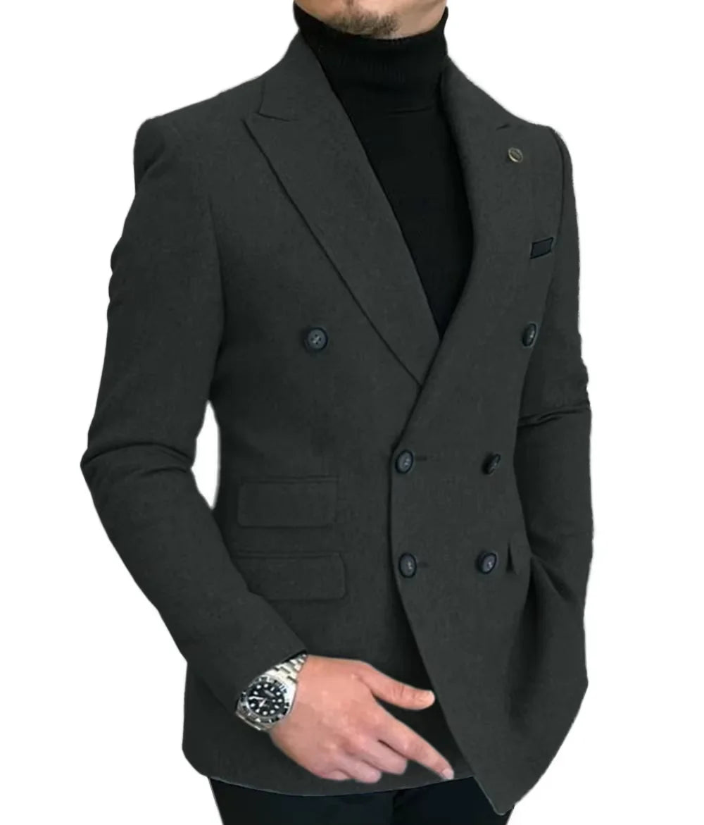 Blazer Croisé Homme en Laine Mélangée Style Tweed – CLEVI Paris