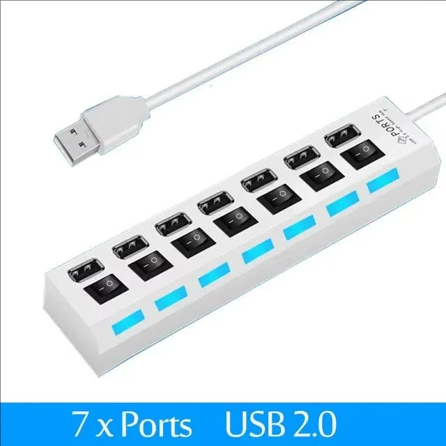 Hub USB 2.0 4 ou 7 Ports LED Interrupteurs Individuels Noir Blanc PC – CLEVI Paris