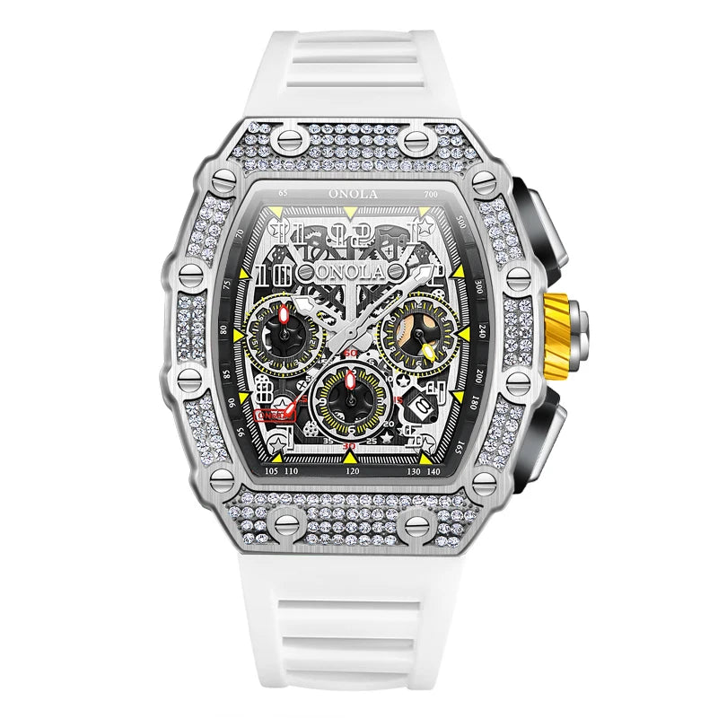 ONOLA ON6826D – Montre Automatique Homme | Diamants, Phase de Lune, Squelette, Étanche 3 Bar