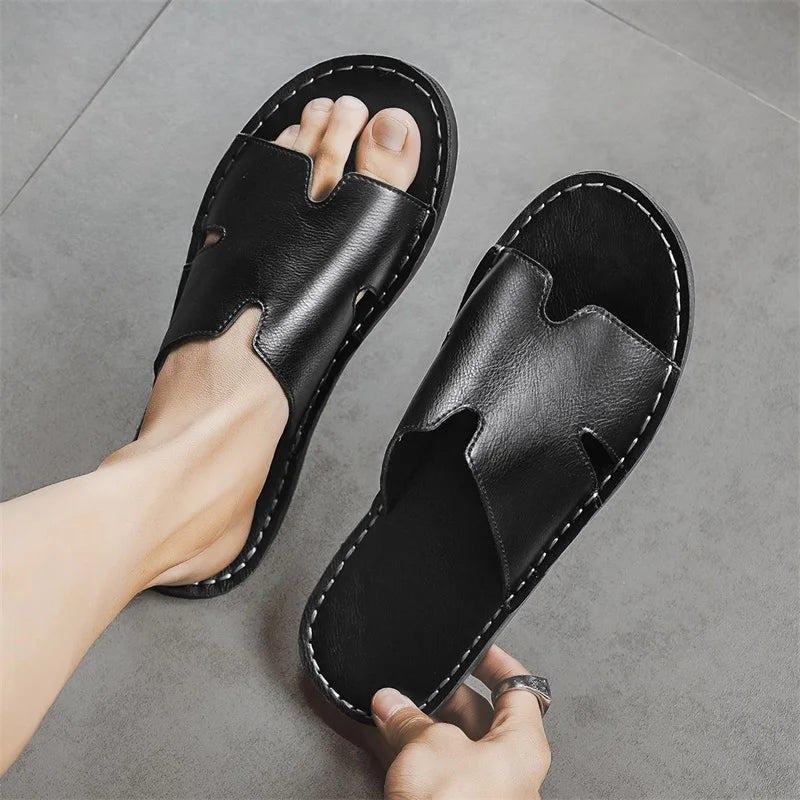 Chaussons Homme Été – Synthétique Antidérapant, Semelle Caoutchouc, Style Casual Outdoor | Noir ou Marron