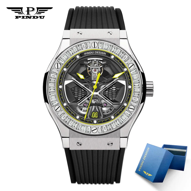 Montre Homme Automatique Squelette Fond Creux Silicone Pindu P6552 – CLEVI Paris