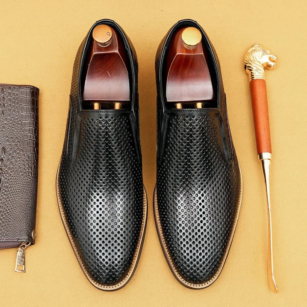 Mocassins Homme Cuir Vache Ajouré Slip-On Bout Rond Semelle Souple Respirant Style Britannique EU 37-46 ASTON M.JAZZ – CLEVI Paris