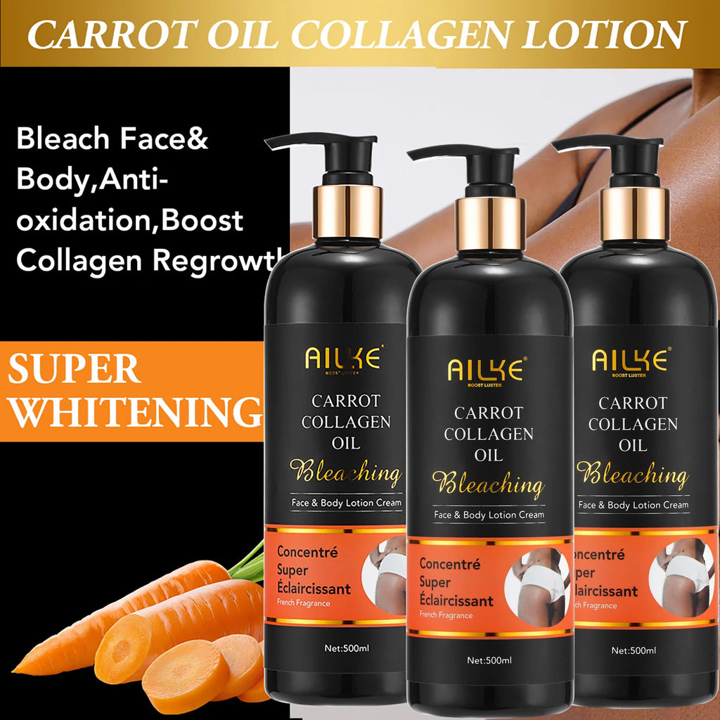 Lotion Corps Éclaircissante AILKE – Huile de Carotte, Collagène & Glutathion 500ml – CLEVI Paris