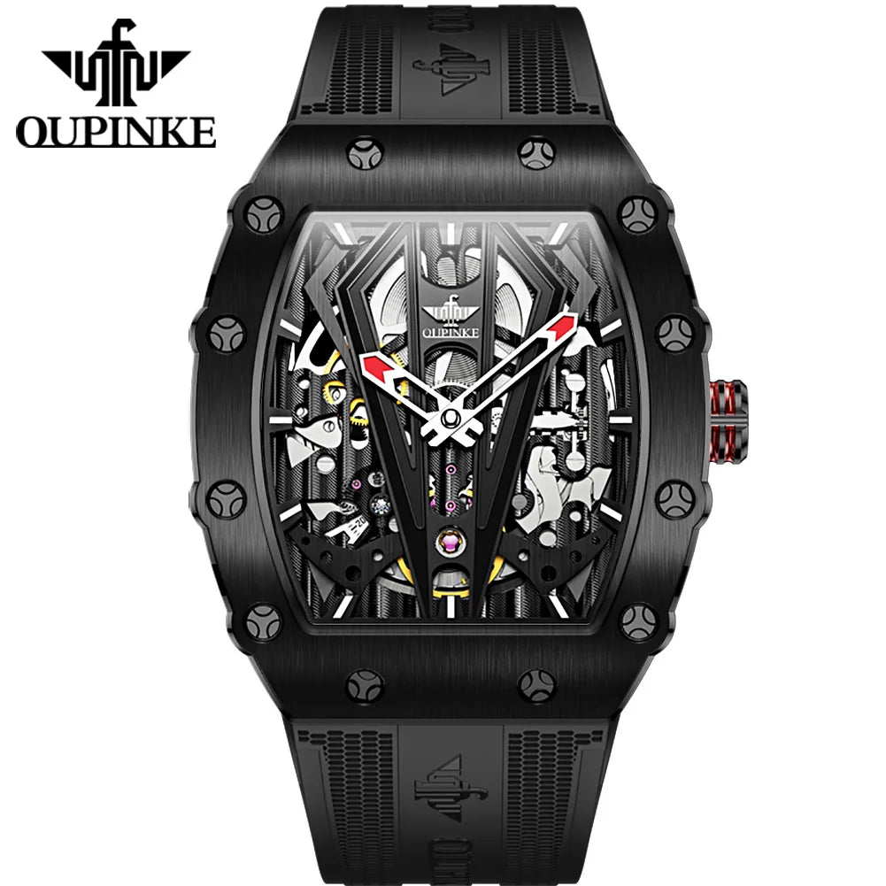 Montre Homme Automatique Squelette Tonneau Silicone Oupinke 3179 – CLEVI Paris