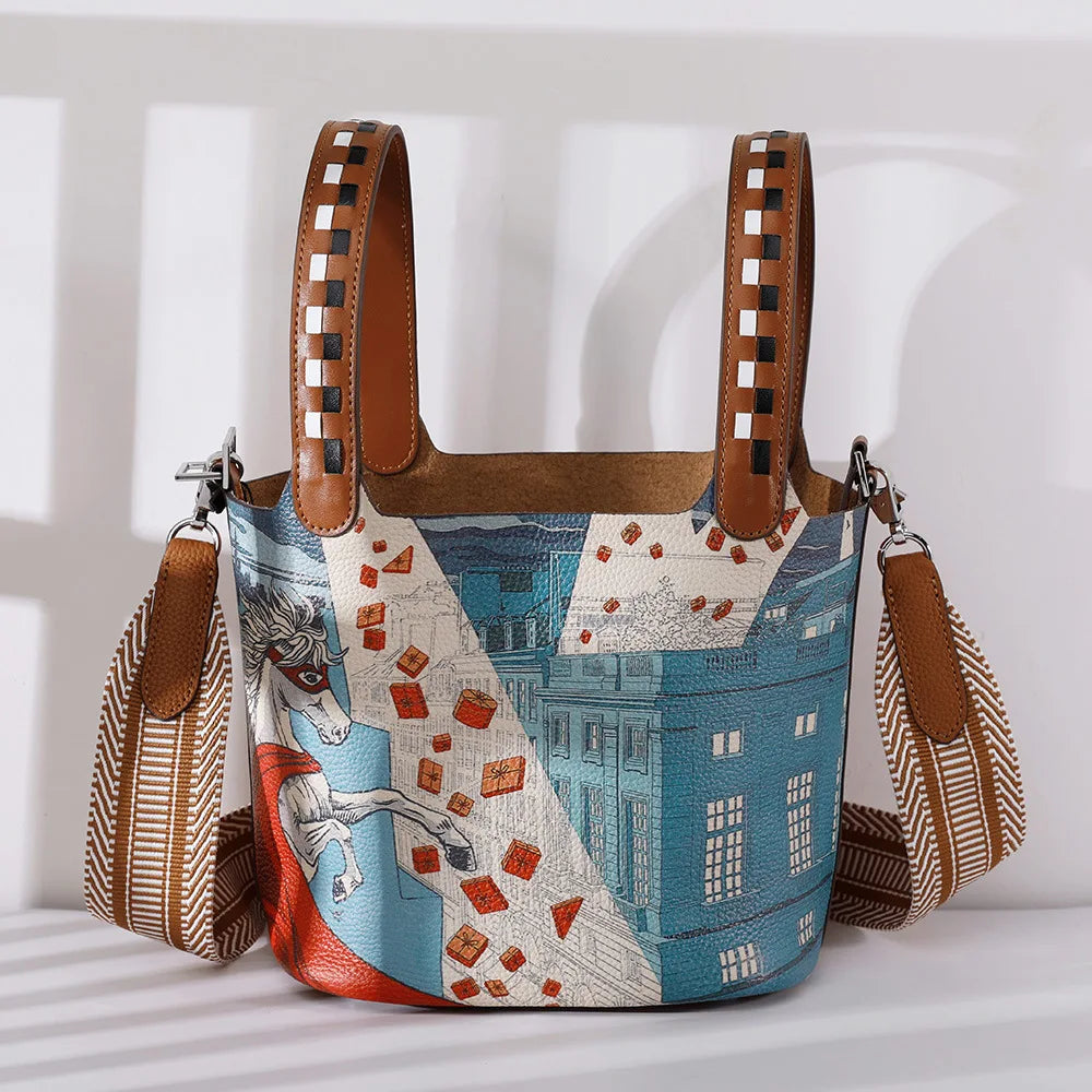 Sac Seau Cuir Véritable Femme Motif Peinture – CLEVI Paris
