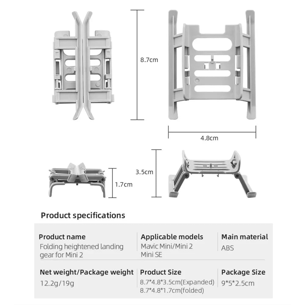 Train d'Atterrissage Pliable pour DJI Mini SE, Mini 2, Mini 4K & Mavic Mini – +15 mm, Protection Gimbal – CLEVI Paris