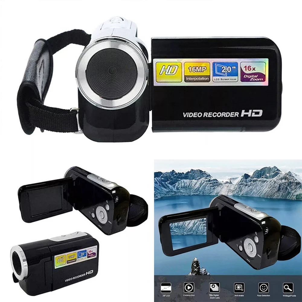 Caméra Numérique 1080p 16MP – Écran Rotatif 2", Zoom 16x, Lumière Fill Light, Vlog & Enfants – CLEVI Paris
