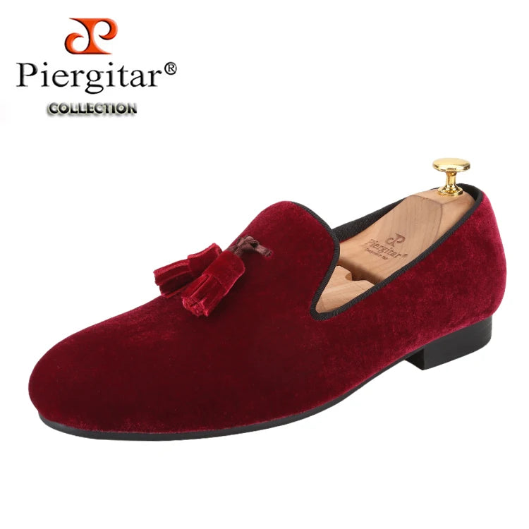 Loafers Homme Velours Slip-On Glands Faits Main Bout Rond Multicolore Soirée Banquet EU 37-50 Piergitar – CLEVI Paris