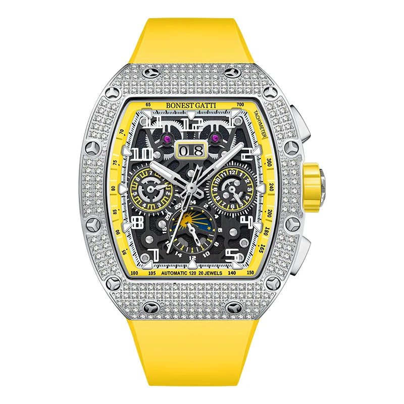 Montre BONEST GATTI BG5004 Automatique Lunette Diamants Bracelet Caoutchouc Homme – CLEVI Paris