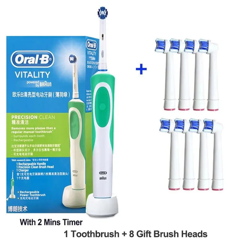 Brosse à Dents Électrique Oral-B D12 – Vibration Rotatoire 2D, IPX7, Minuterie 2 min – 4 Têtes Offertes