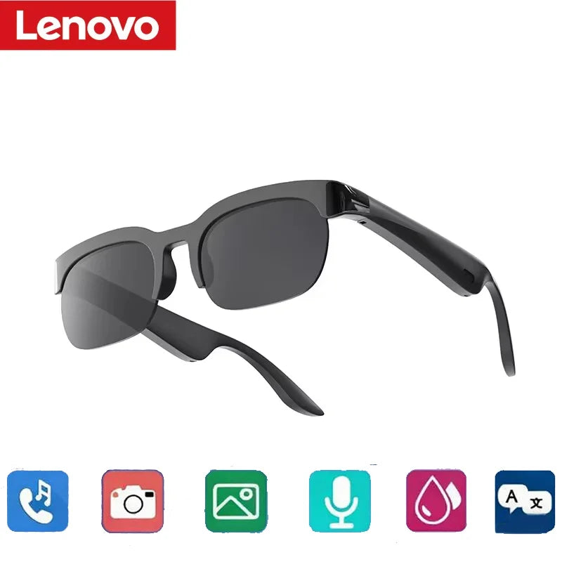 Lunettes Connectées Lenovo IA Traduction Bluetooth Musique & Appels | Noir Blanc Mixte