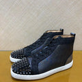 Sneakers Montantes Cuir Véritable Noir & Bleu Rivets Argentés Homme – Semelle Rouge, Tailles 35-48 – CLEVI Paris