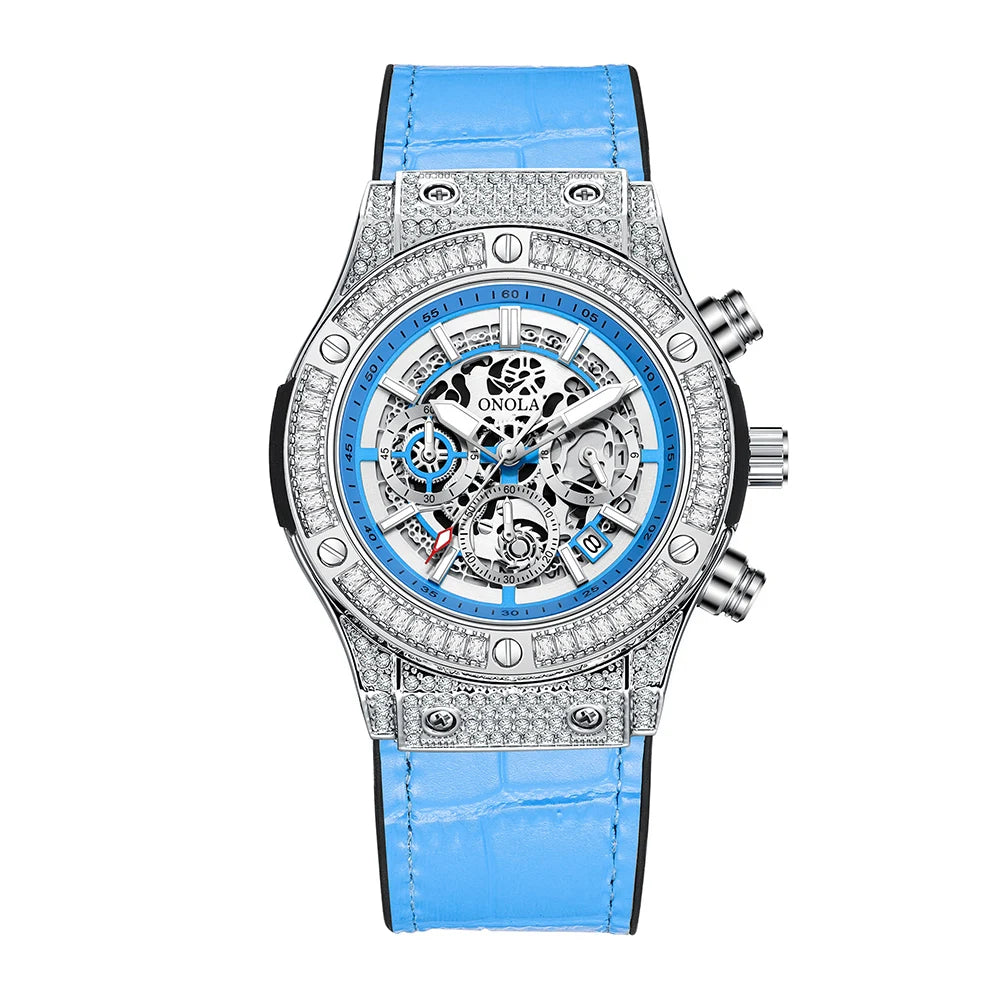 ONOLA ON6856 – Montre Quartz Homme | Diamants, Calendrier, Bracelet Cuir, Étanche 3 Bar