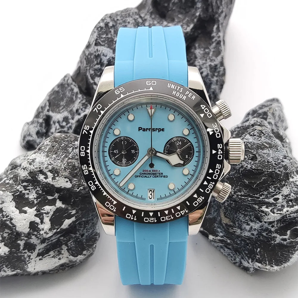 PARNSRPE VK64 Montre Homme Chronographe Quartz Japonais Acier 316L 39,5mm Verre Saphir AR 5 ATM Lumineux – CLEVI Paris