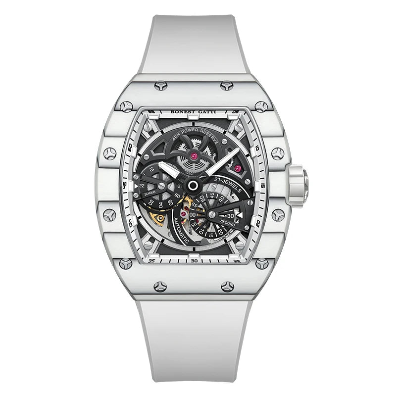 Montre Homme Automatique Squelette Tonneau Fibre de Carbone Lumineux Bonest Gatti BG9004 – CLEVI Paris