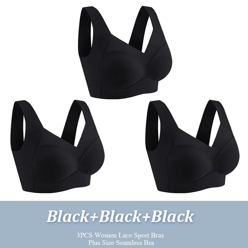 Lot de 3 Soutiens-Gorge Sport Sans Armature | Dentelle, Sans Coutures, Grande Taille – CLEVI Paris