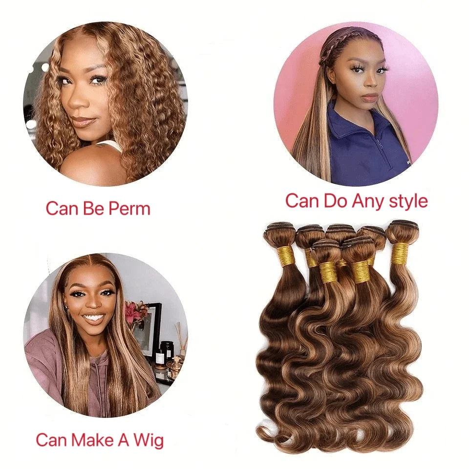 Extensions Body Wave Highlight Ombré P4/27 Brun/Blond Miel — CLEVI Paris