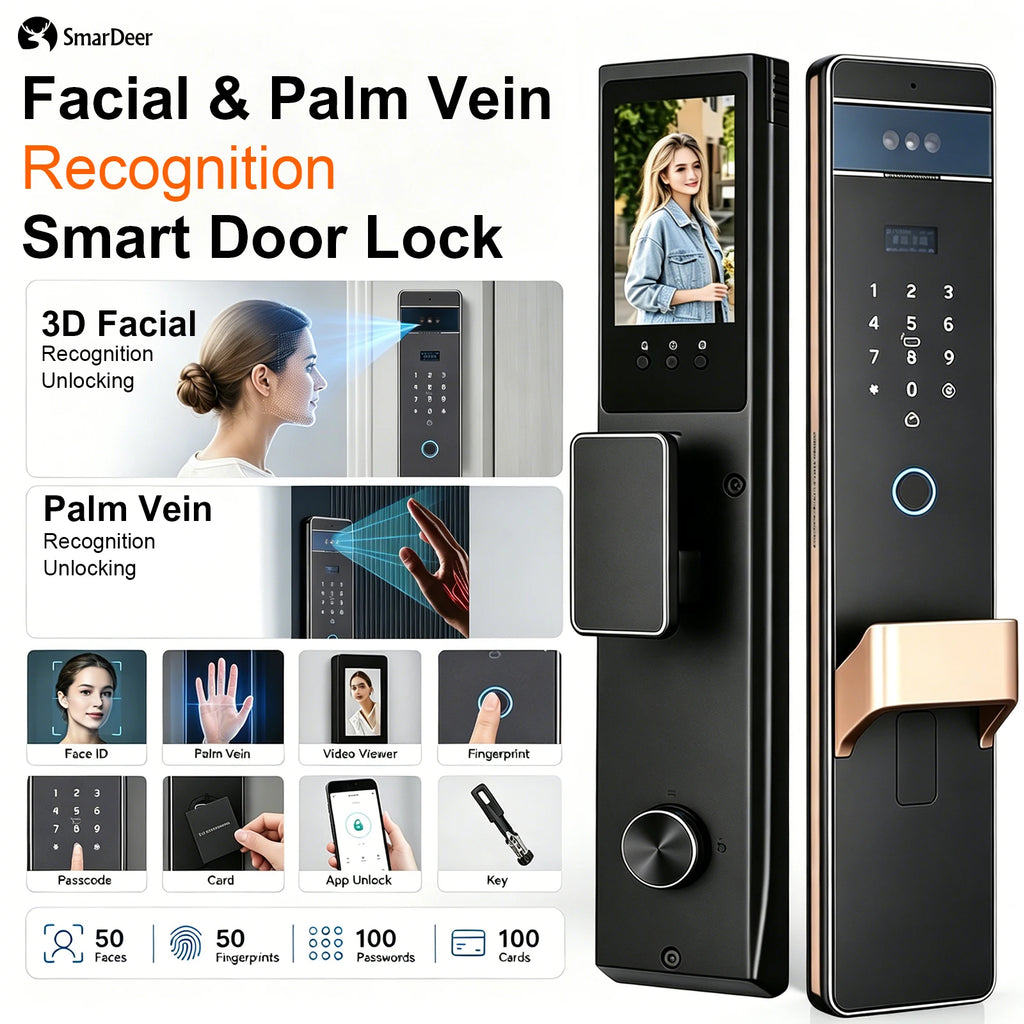 SmarDeer L9009 Serrure Connectée 3D Face & Veine Palmaire WiFi Tuya – CLEVI Paris