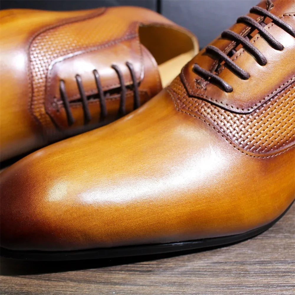 Oxford Homme Cuir de Vache Véritable Fait Main Lacets Bout Pointu | Mariage Bureau Formel EU 39-46