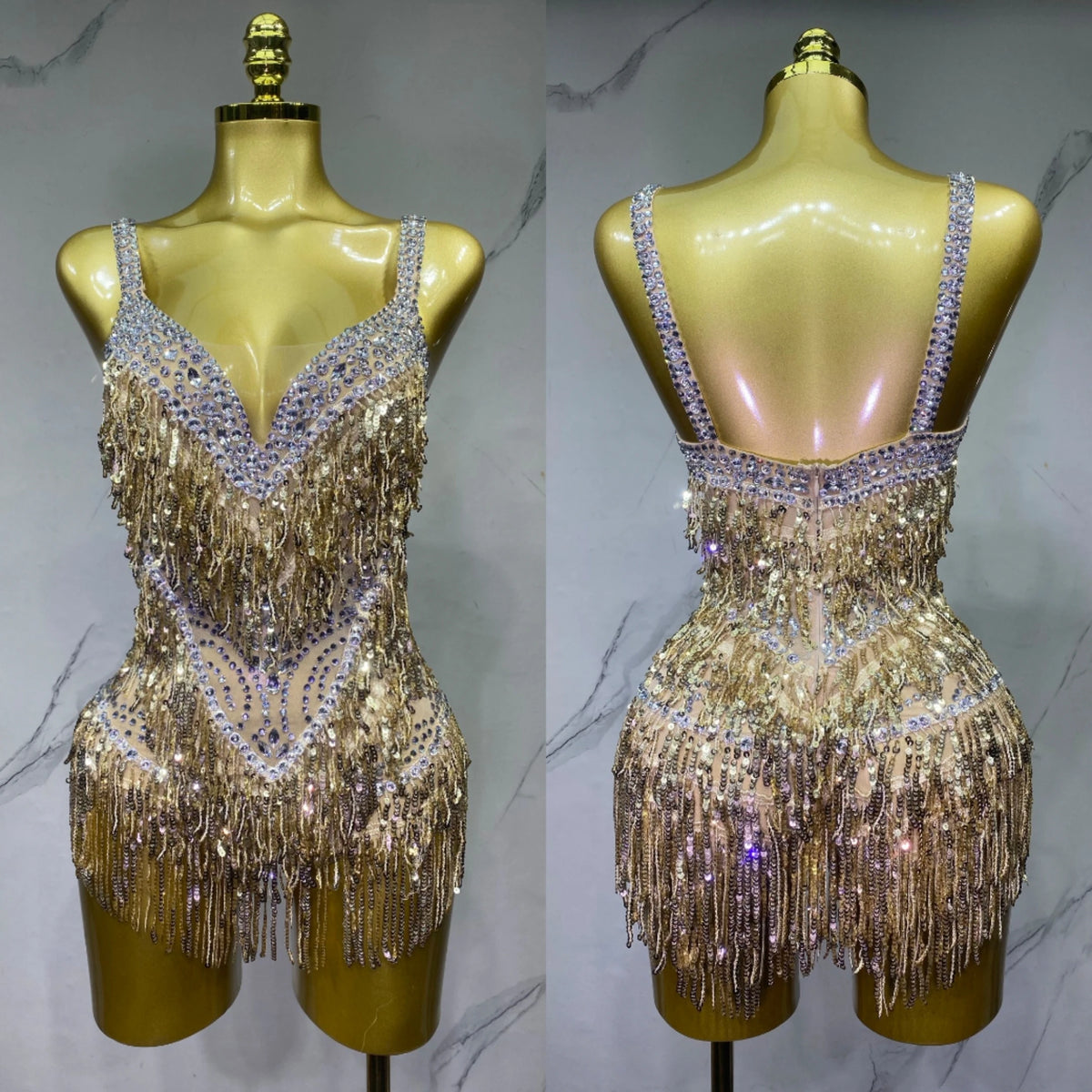 Combinaison de scène à franges et strass – CLEVI Paris