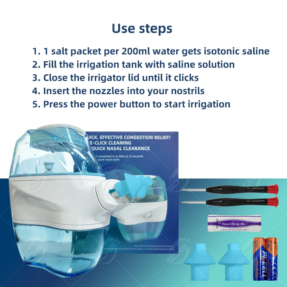 Irrigateur Nasal Électrique 360° Nettoyage Complet Cavité Nasale Rechargeable – CLEVI Paris