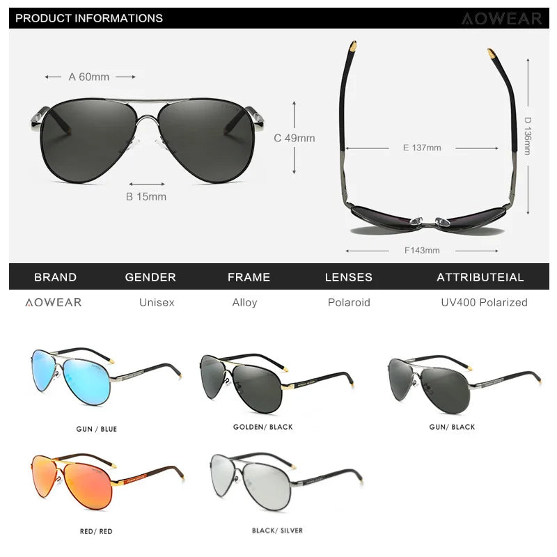 Lunettes de Soleil Aviateur Homme – Polarisées UV400 | AOWEAR | Style Pilote