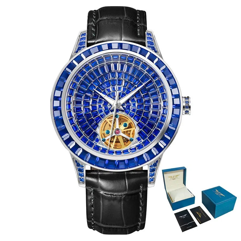 Montre Homme Automatique Squelette Serti Diamants Cuir Pindu P5037 – CLEVI Paris