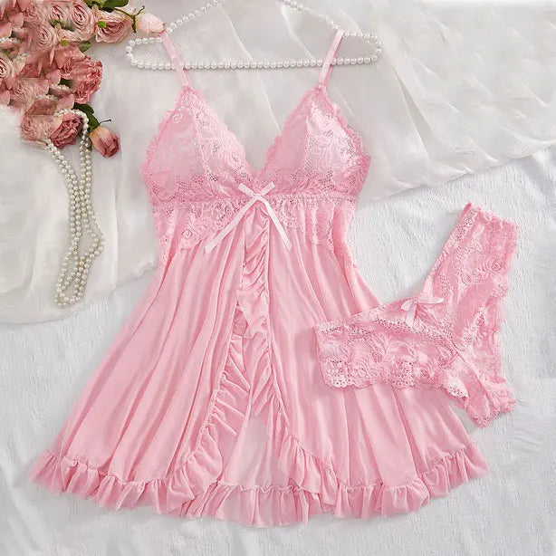 Robe Nuisette Dentelle Transparente Col V Sexy Femme Slim Sans Manches 6 Coloris S-XXXL – CLEVI Paris