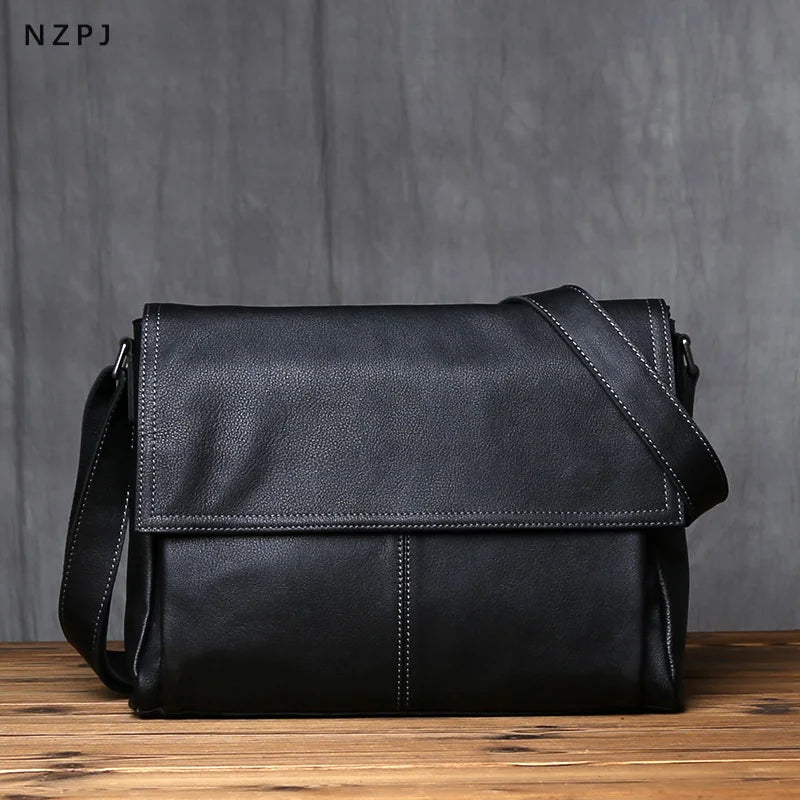 Sac Bandoulière Homme Cuir Vache Véritable 1ère Couche PC 13" Broderie Noir – CLEVI Paris