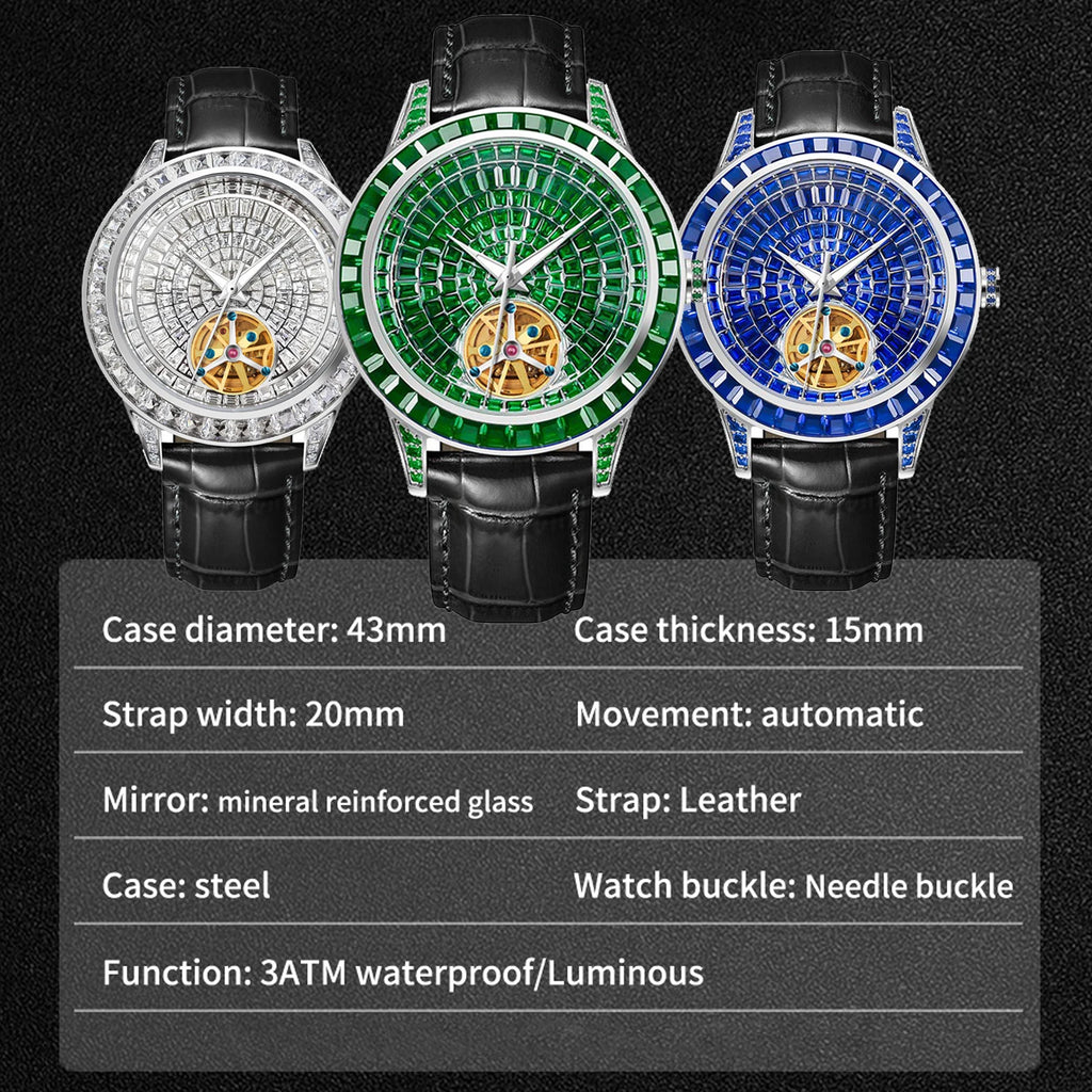 Montre Homme Mécanique Automatique Cadran Diamant Acier Inoxydable 3 Bar – CLEVI Paris