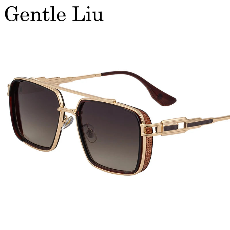 Lunettes de Soleil Carrées Steampunk Double Pont Métal UV400 Conduite Homme – CLEVI Paris