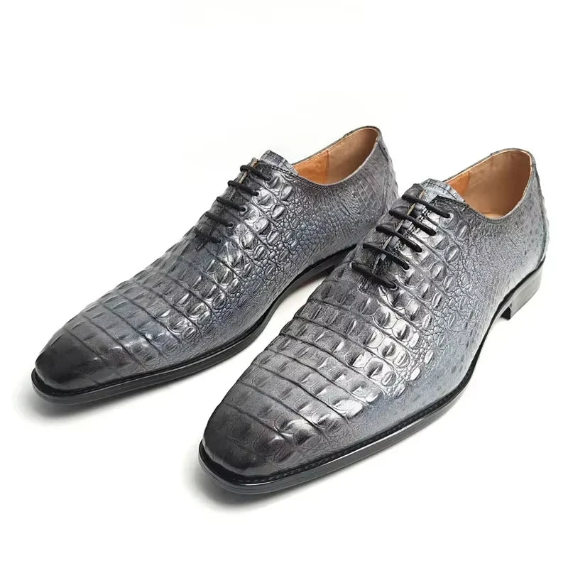 Loafers Homme Cuir Crocodile Plateforme Rehaussant Mariage Business Gris – CLEVI Paris