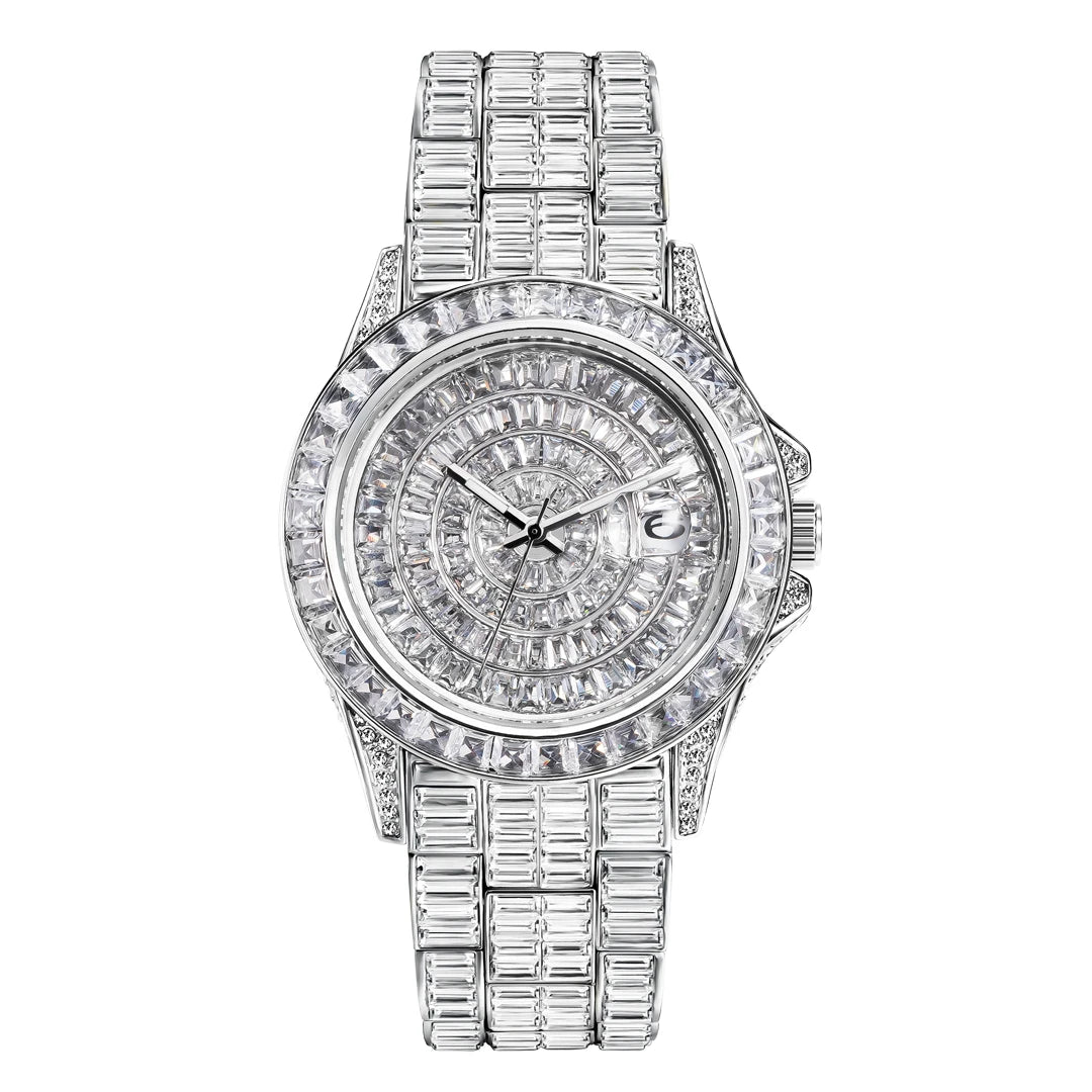 Montre Hip Hop MISSFOX – Diamants Baguette Homme | Acier Inoxydable