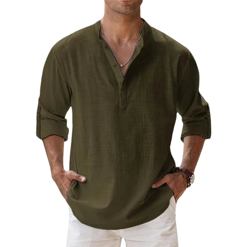 Chemise Lin Coton Homme Manches Longues – Style Casual Plage & Quotidien